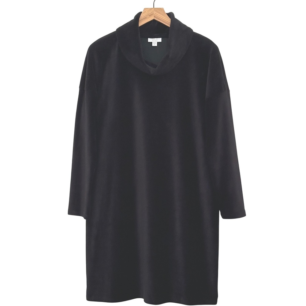 J Jill Purejill Womens Dress PL Petite Black Velour Cowl Neck Tunic Relaxed Cozy